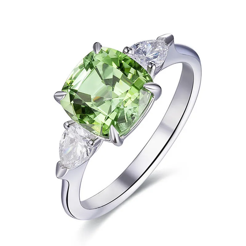 Geometric square ring with inlaid zircon in white gold colour copper band