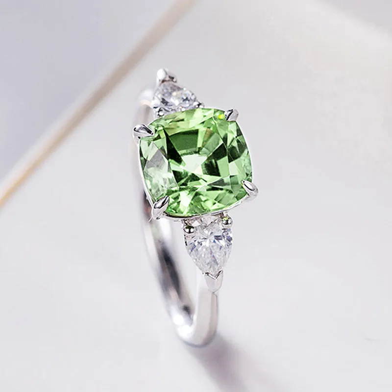 Geometric square ring with inlaid zircon in white gold colour copper band