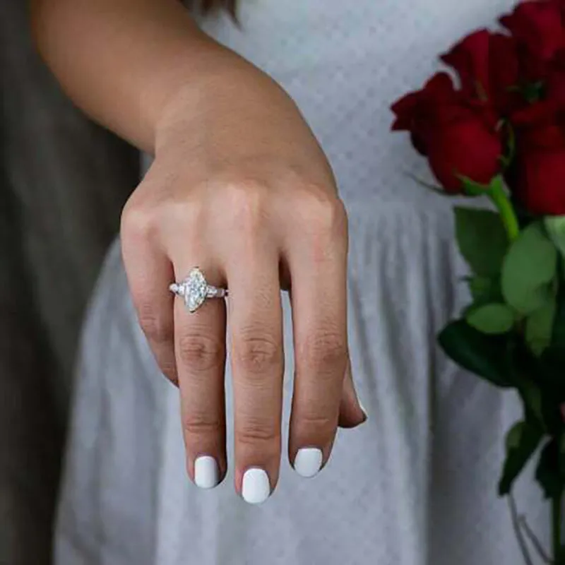 Women's copper inlaid marquise zircon ring with musical note design in Q670 White Gold colour
