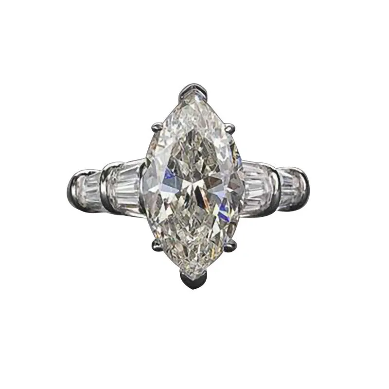 Women's copper inlaid marquise zircon ring with musical note design in Q670 White Gold colour