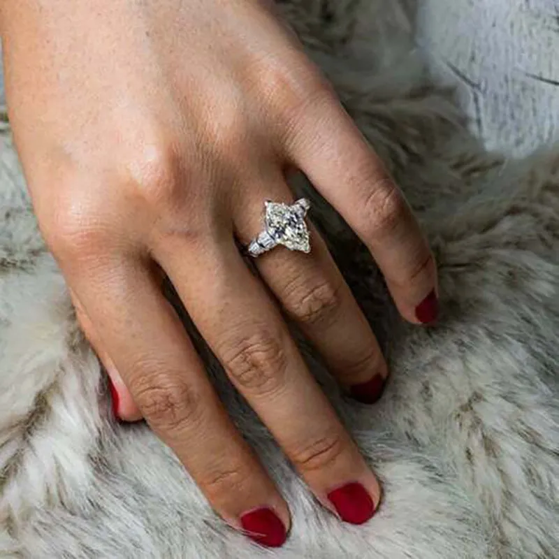 Women's copper inlaid marquise zircon ring with musical note design in Q670 White Gold colour