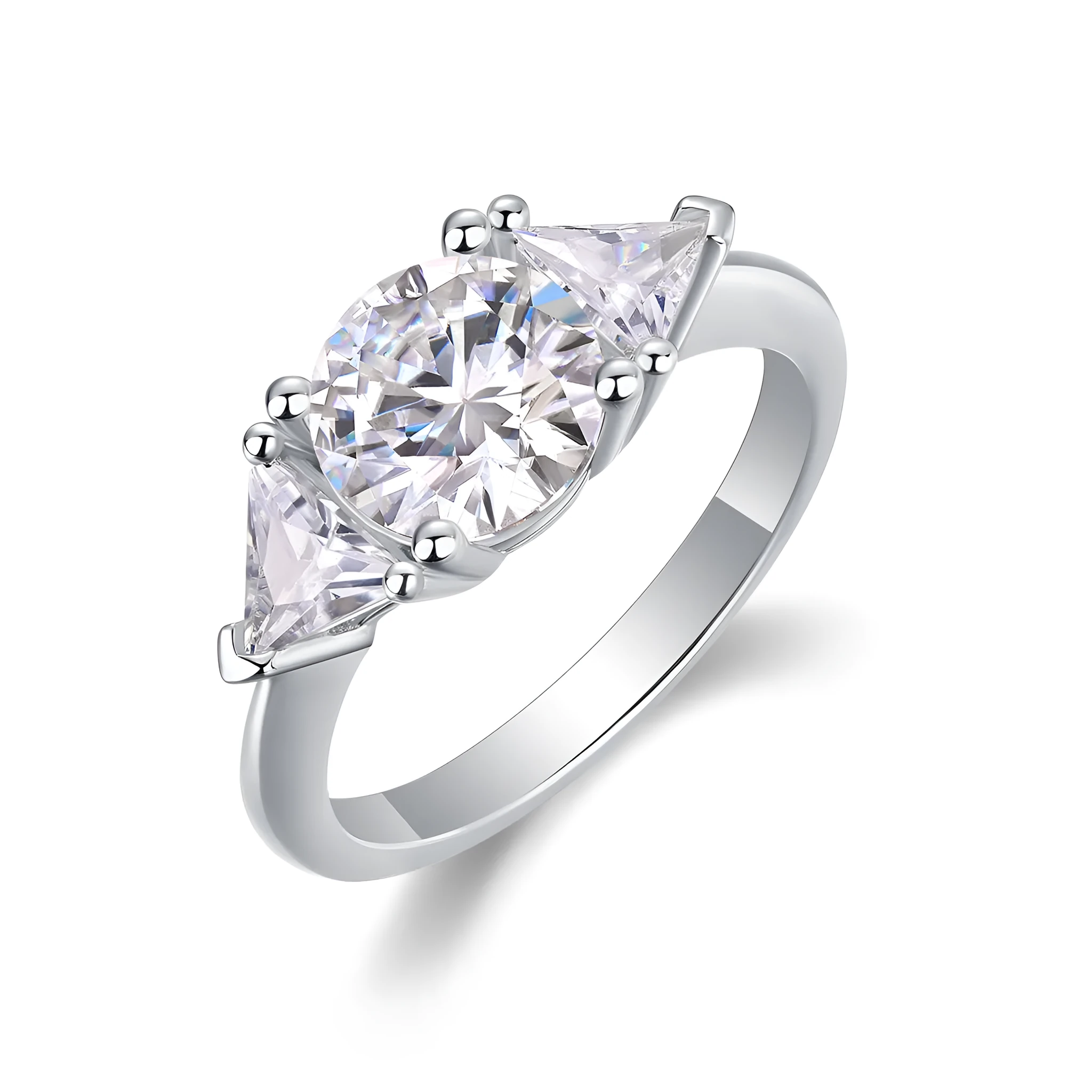 Ocean Diamond 2-carat moissanite wedding ring set in gold-plated S925 silver on a white background