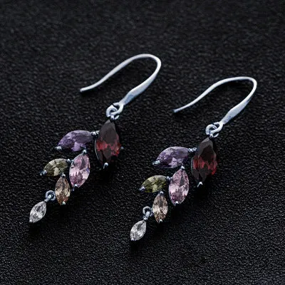 Leaf-shaped zircon earrings for women in rose gold white finish on copper alloy