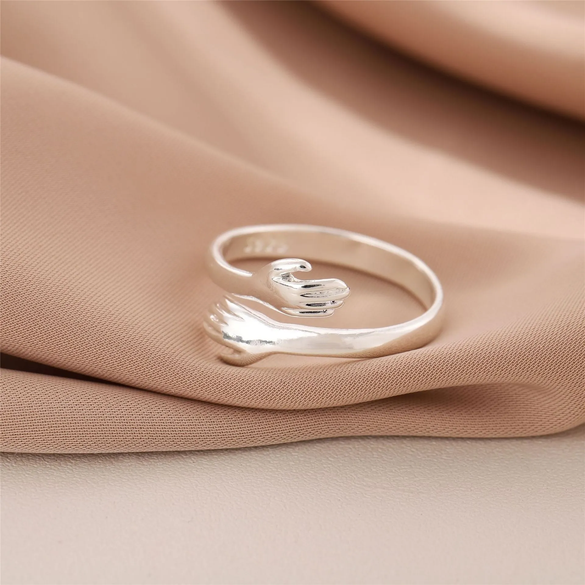 Creative geometric adjustable ring in copper with silver plating