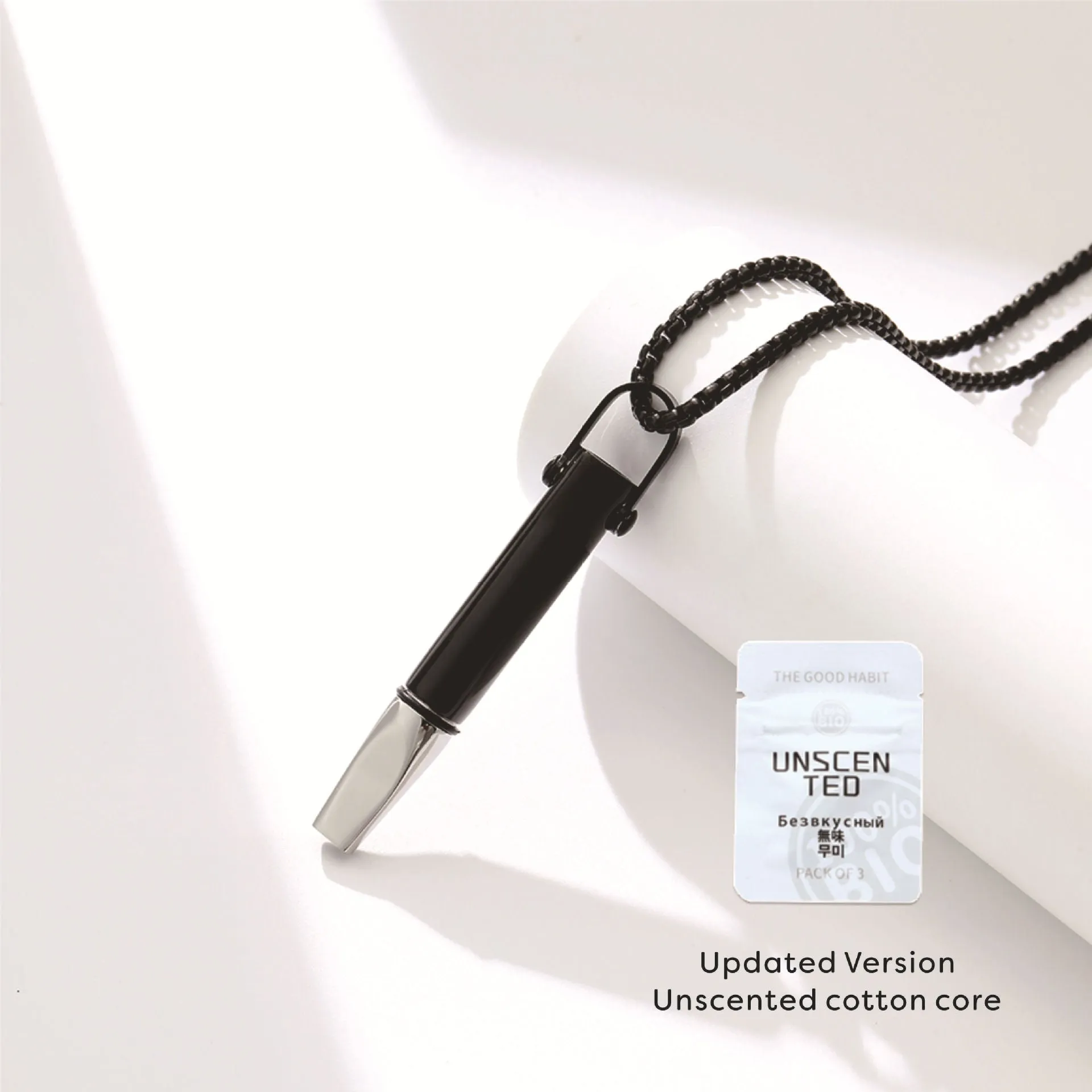 Breathing resistance whistle necklace round tube pendant titanium steel polished finish gold with pearl chain