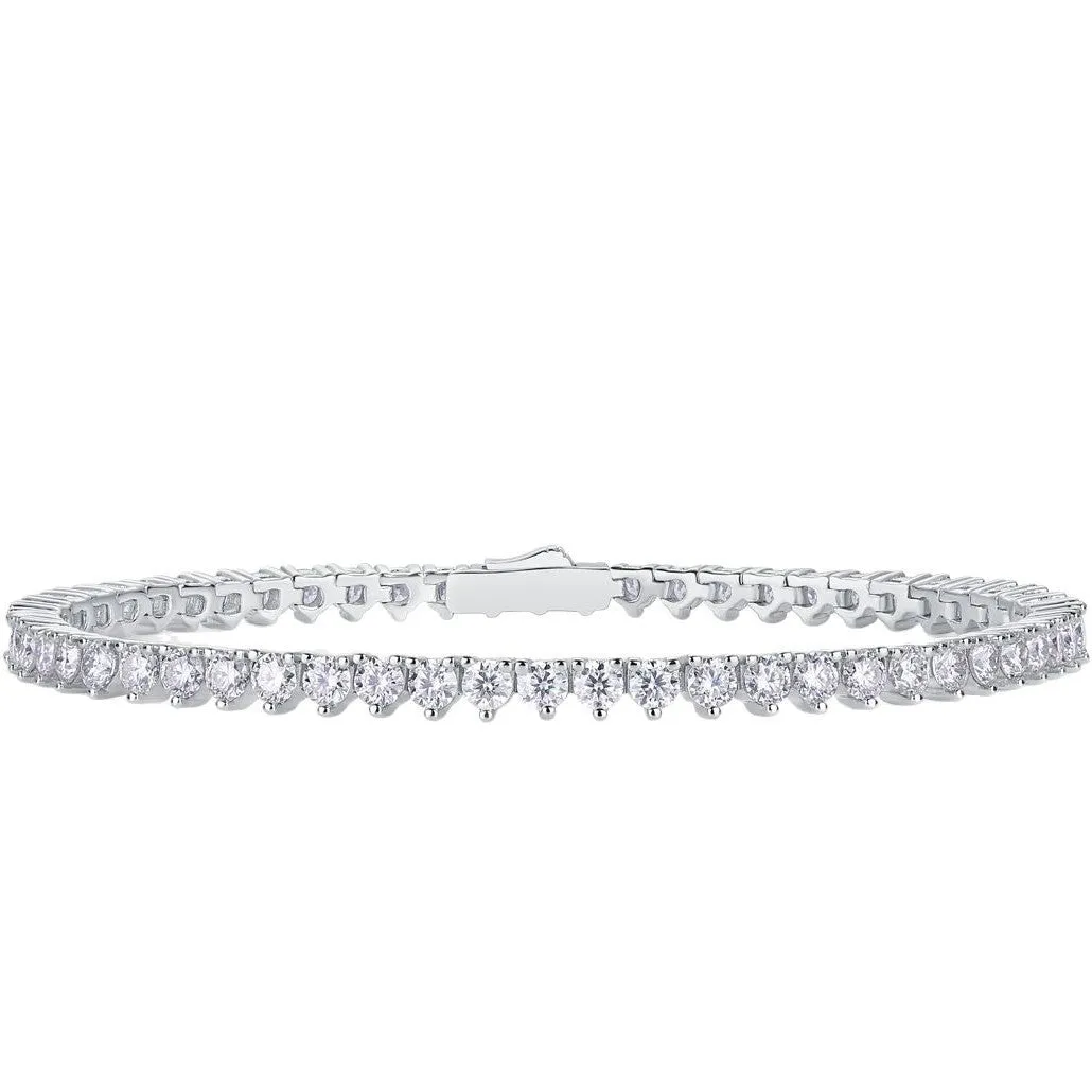 Silver platinum-plated moissanite bracelet with round-cut stones on a white background