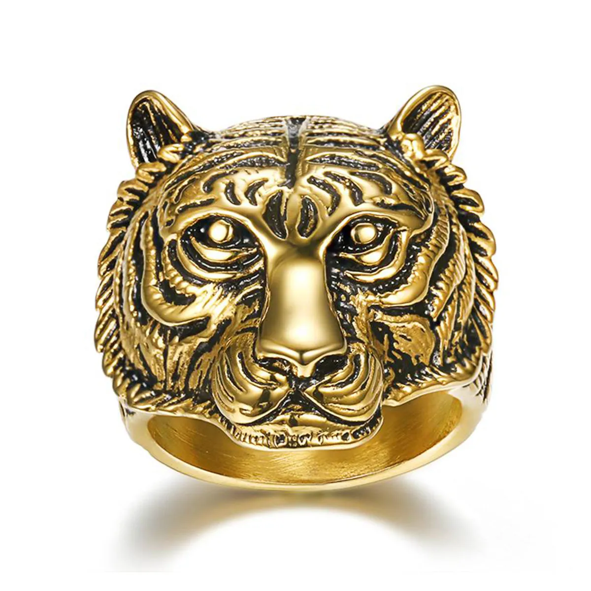 Retro tiger head stainless steel ring for women, steel colour, size No 10, fashion commuter style