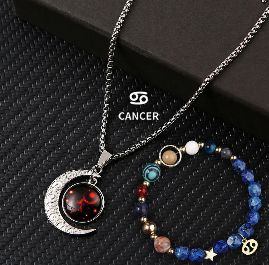 Natural stone zodiac necklace and bracelet set for all 12 star signs