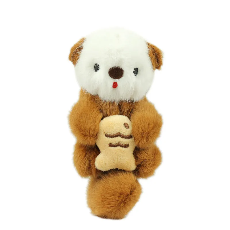 Cute sea otter pendant plush toy keychain with dark brown, light brown, and gray options
