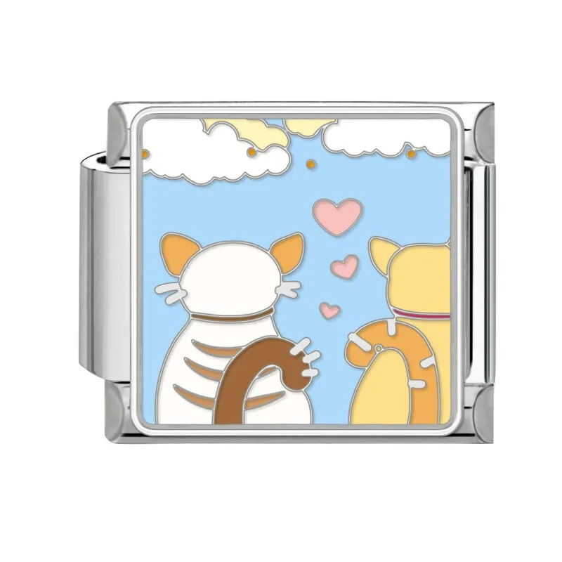 Square stainless steel bracelet module with night sky moon planet totem pattern in dripping oil finish, 1x0.9 cm