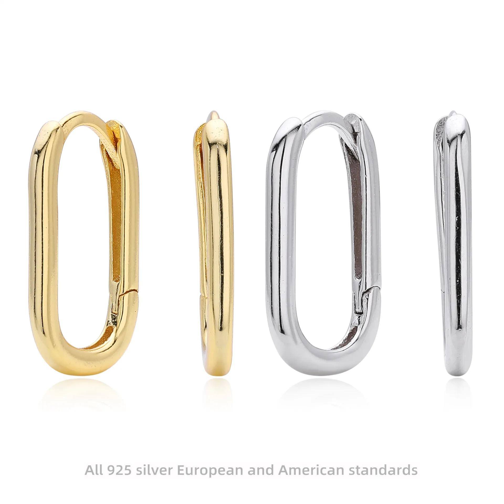 925 silver geometric earrings with gold plating oval quadrilateral shape on white background