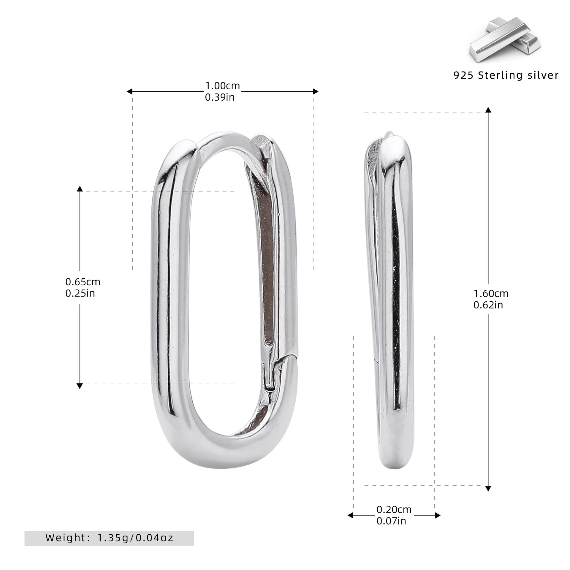 925 silver geometric earrings with gold plating oval quadrilateral shape on white background