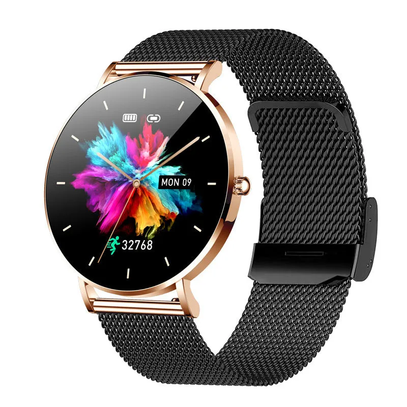 T8pro ultra-thin Bluetooth calling smartwatch for women in rose gold with silicone strap