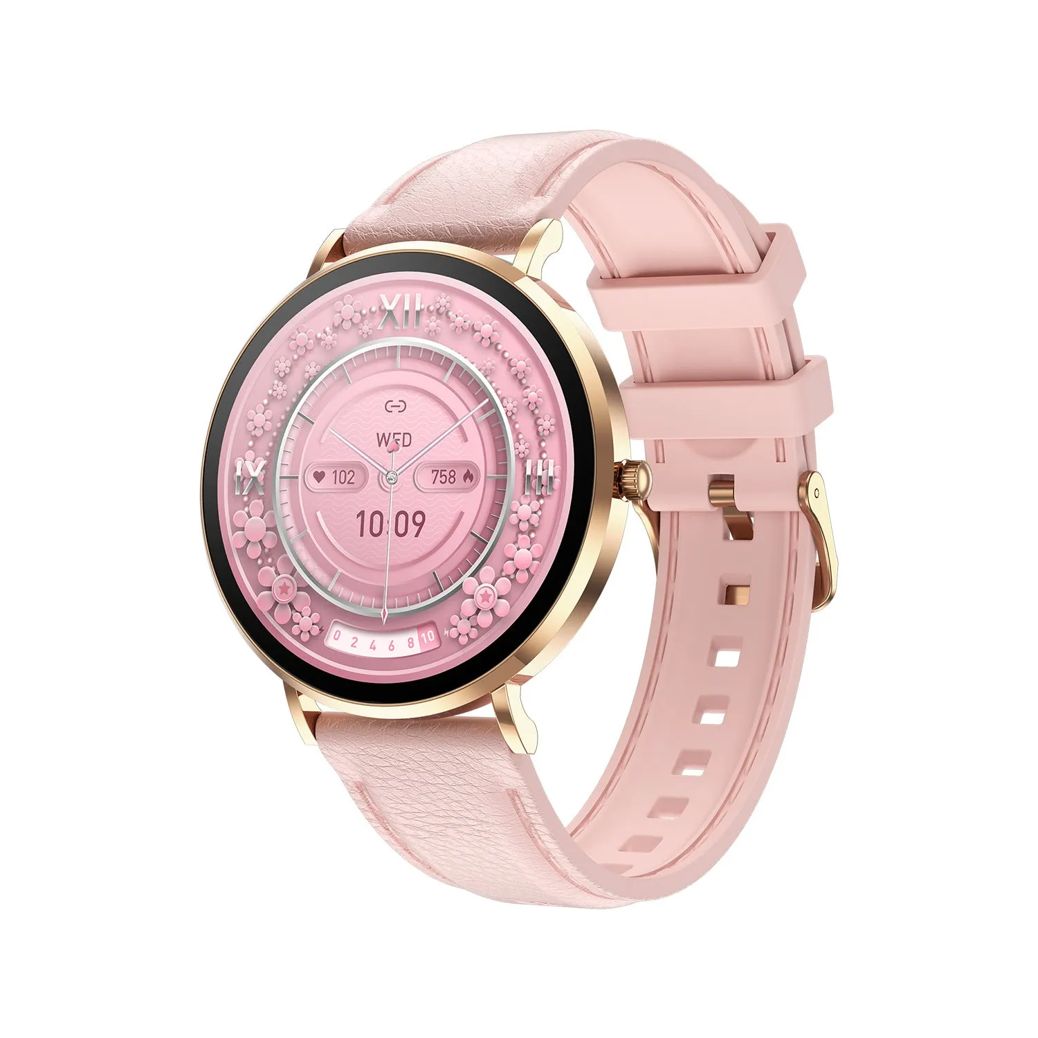 T8pro ultra-thin Bluetooth calling smartwatch for women in rose gold with silicone strap