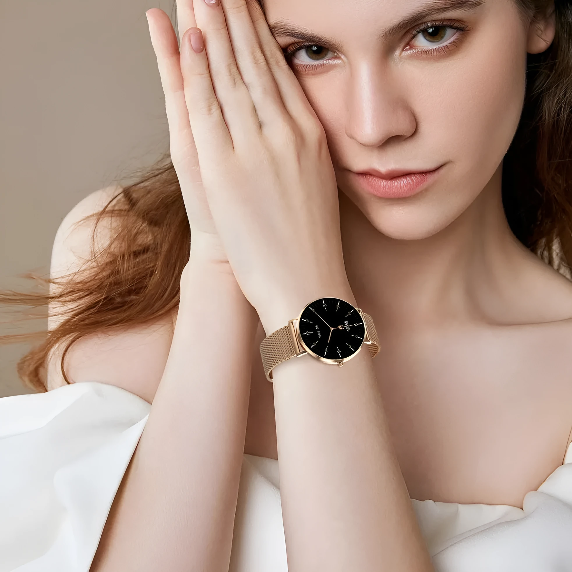 T8pro ultra-thin Bluetooth calling smartwatch for women in rose gold with silicone strap