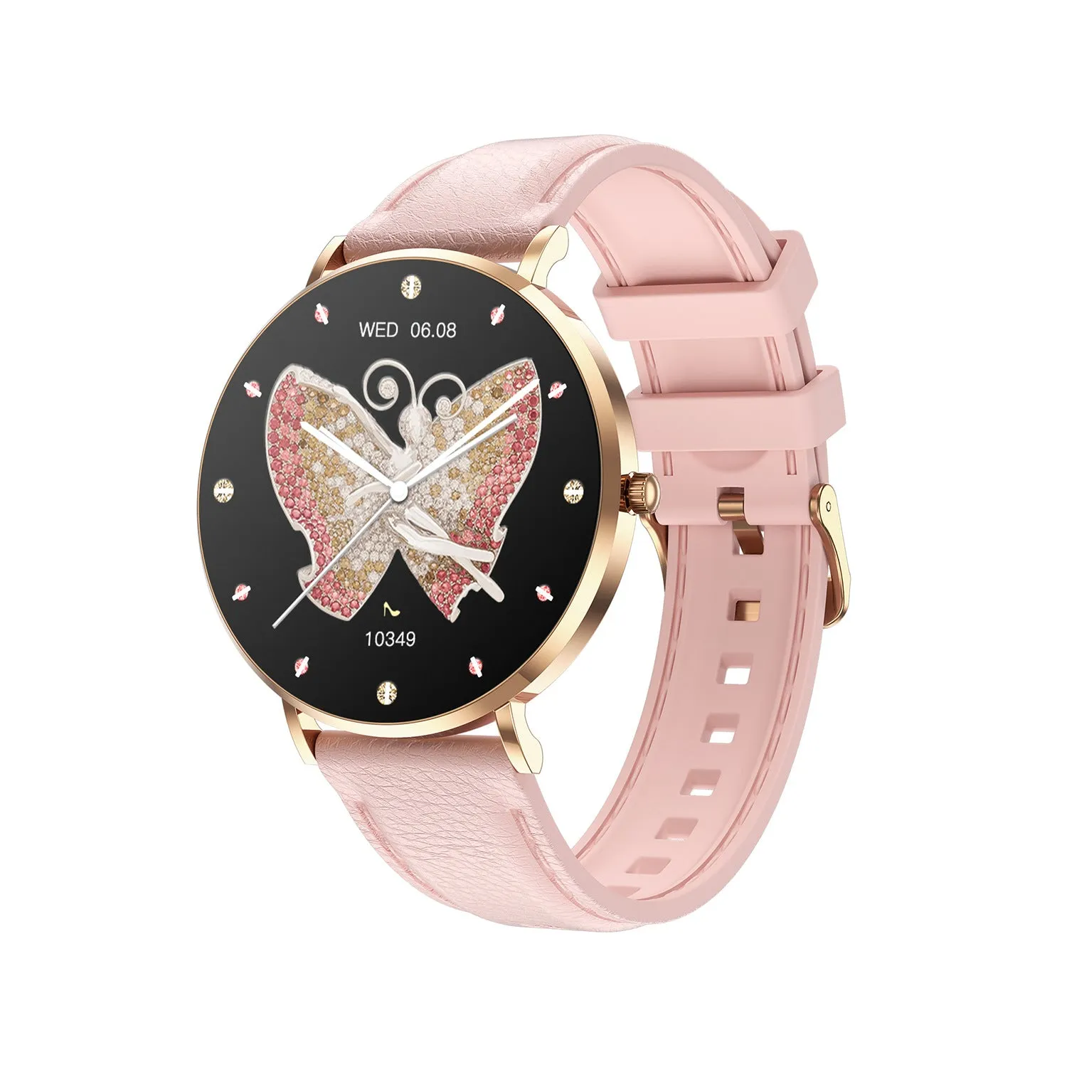 T8pro ultra-thin Bluetooth calling smartwatch for women in rose gold with silicone strap