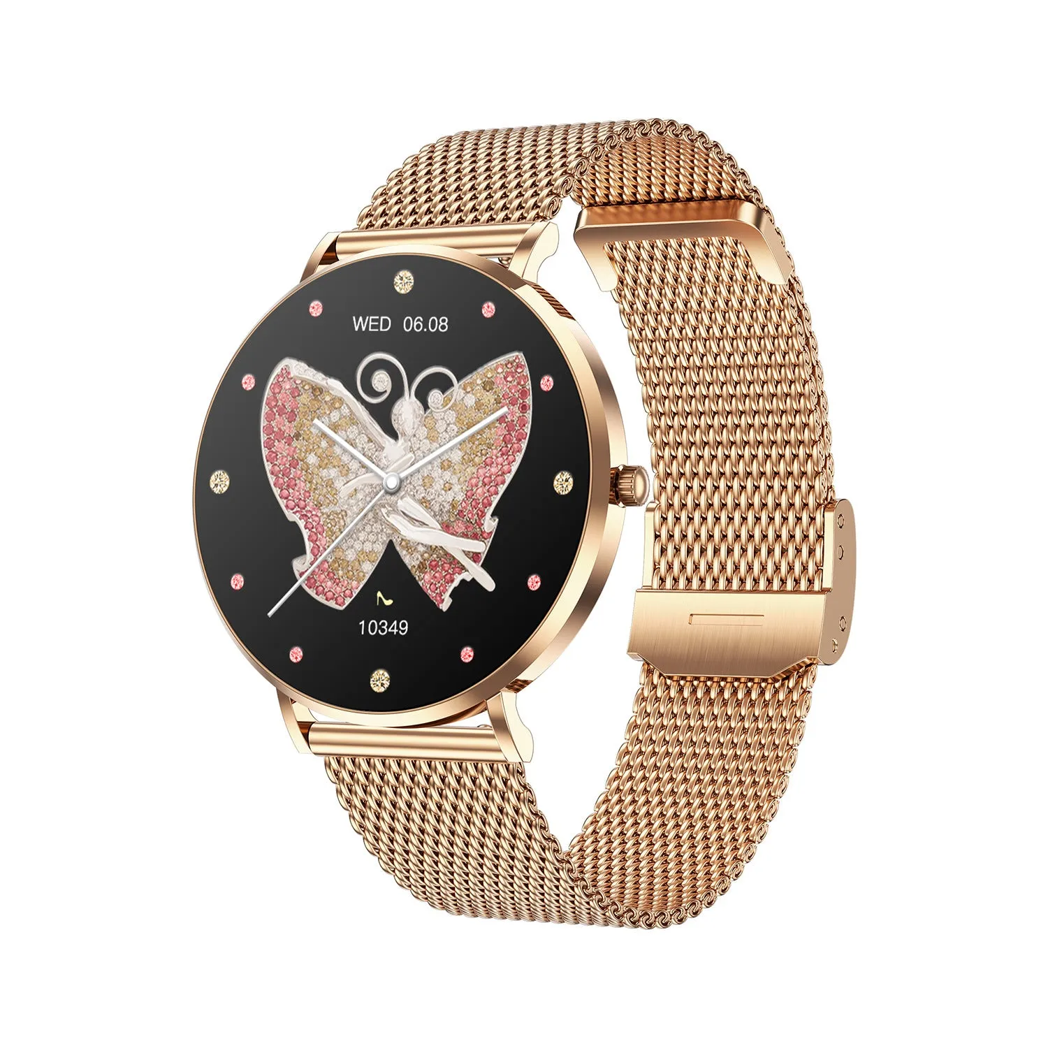 T8pro ultra-thin Bluetooth calling smartwatch for women in rose gold with silicone strap