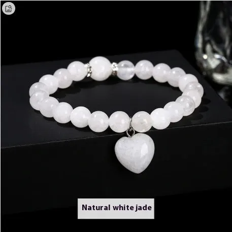 Handmade geometric crystal love pendant bracelet with natural tiger's eye, aventurine, and white jade beads