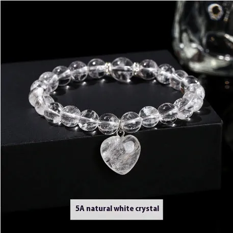 Handmade geometric crystal love pendant bracelet with natural tiger's eye, aventurine, and white jade beads