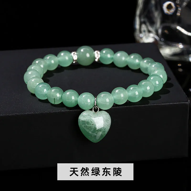 Handmade geometric crystal love pendant bracelet with natural tiger's eye, aventurine, and white jade beads