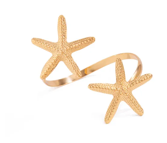Gold plated alloy anklet with small starfish design on white background