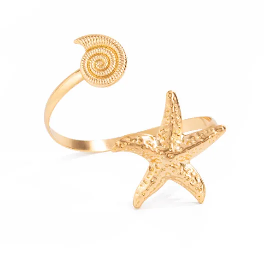 Gold plated alloy anklet with small starfish design on white background