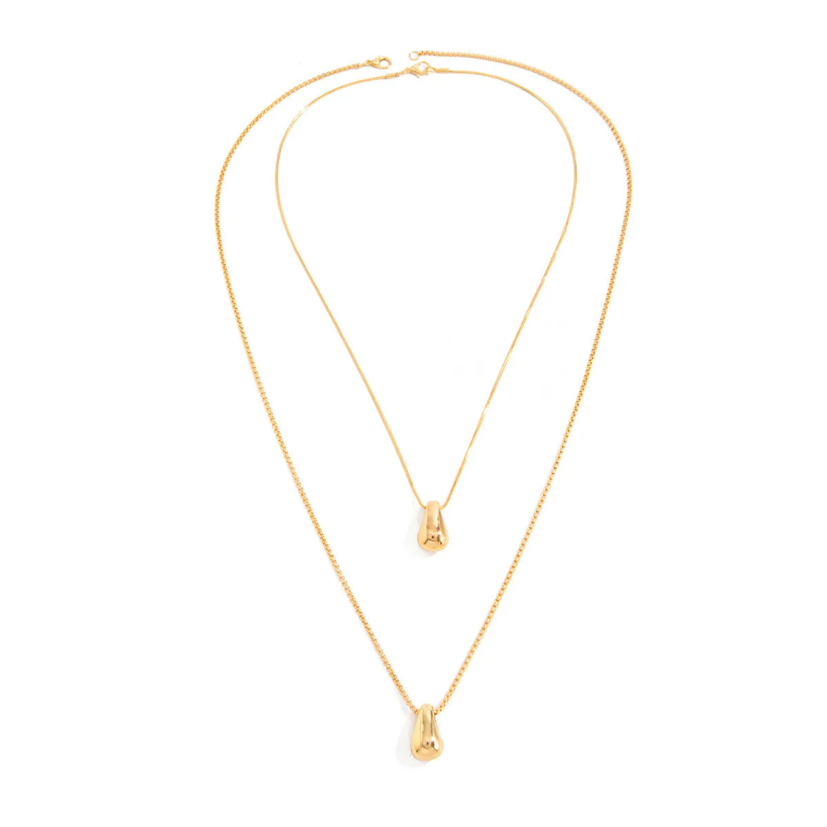 Water drop geometric oval pendant necklace for women, gold electroplated finish, alloy and iron chain, 61-70cm circumference