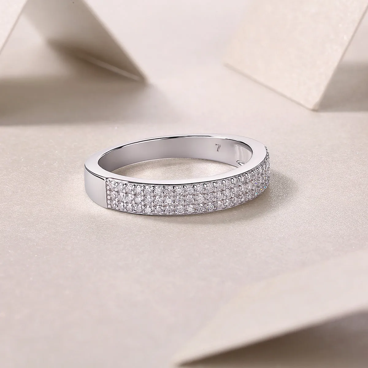 Wedding ring set with moissanite stone in S925 silver platinum plating gift box
