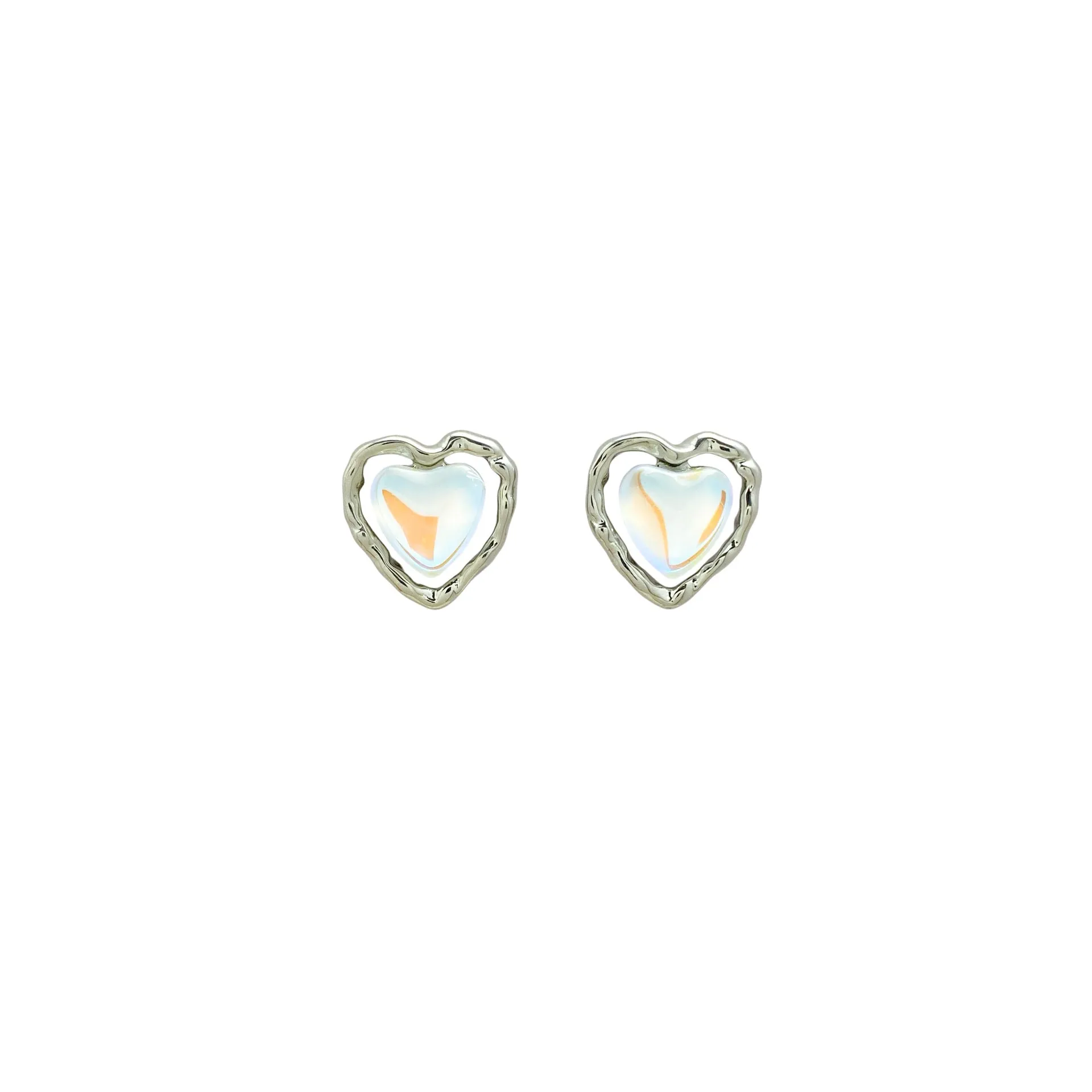 Women's alloy geometric heart earrings in ear clip and ear stud styles with electroplated finish