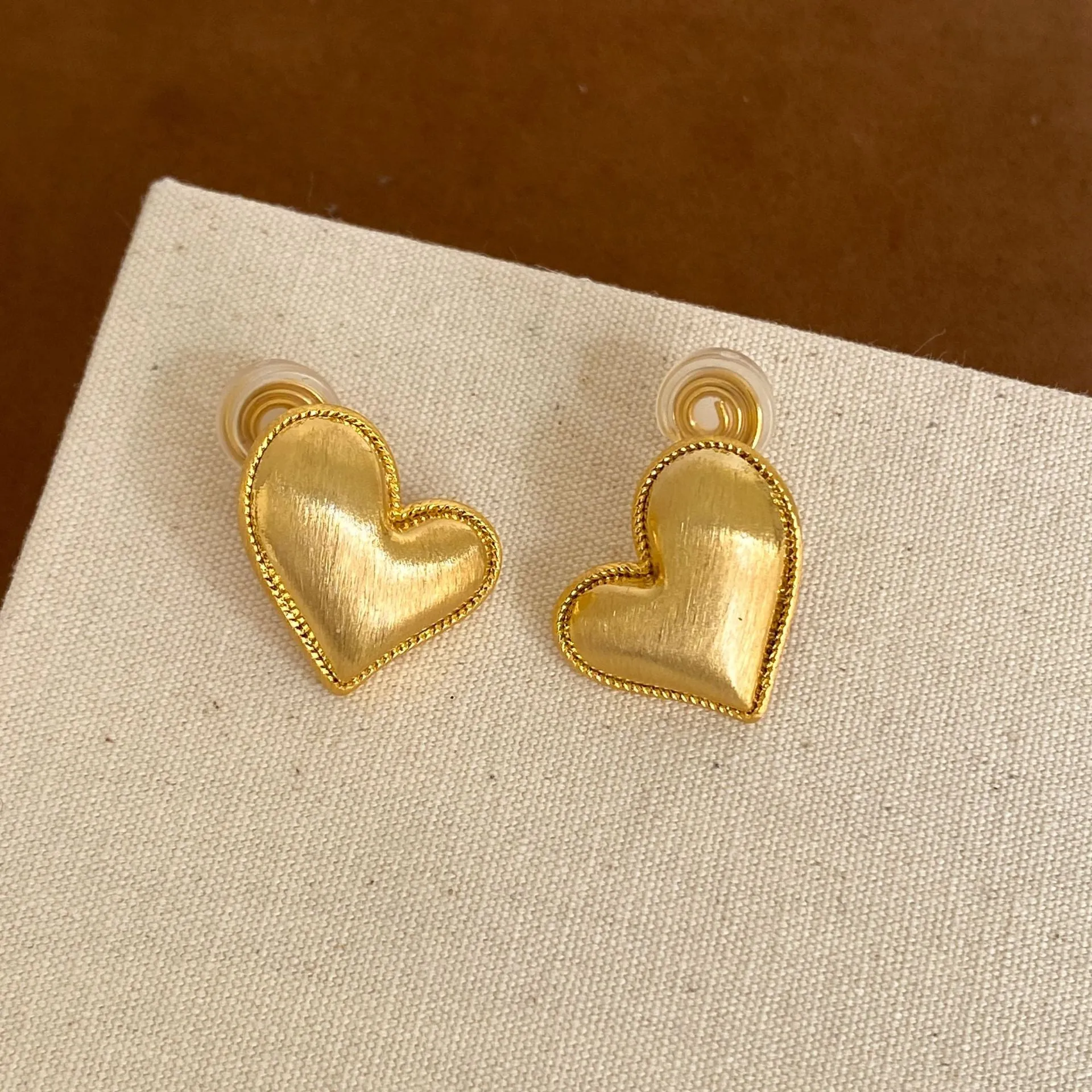 Copper heart earrings for women, ear clip option, love-heart motif, sporty jewellery