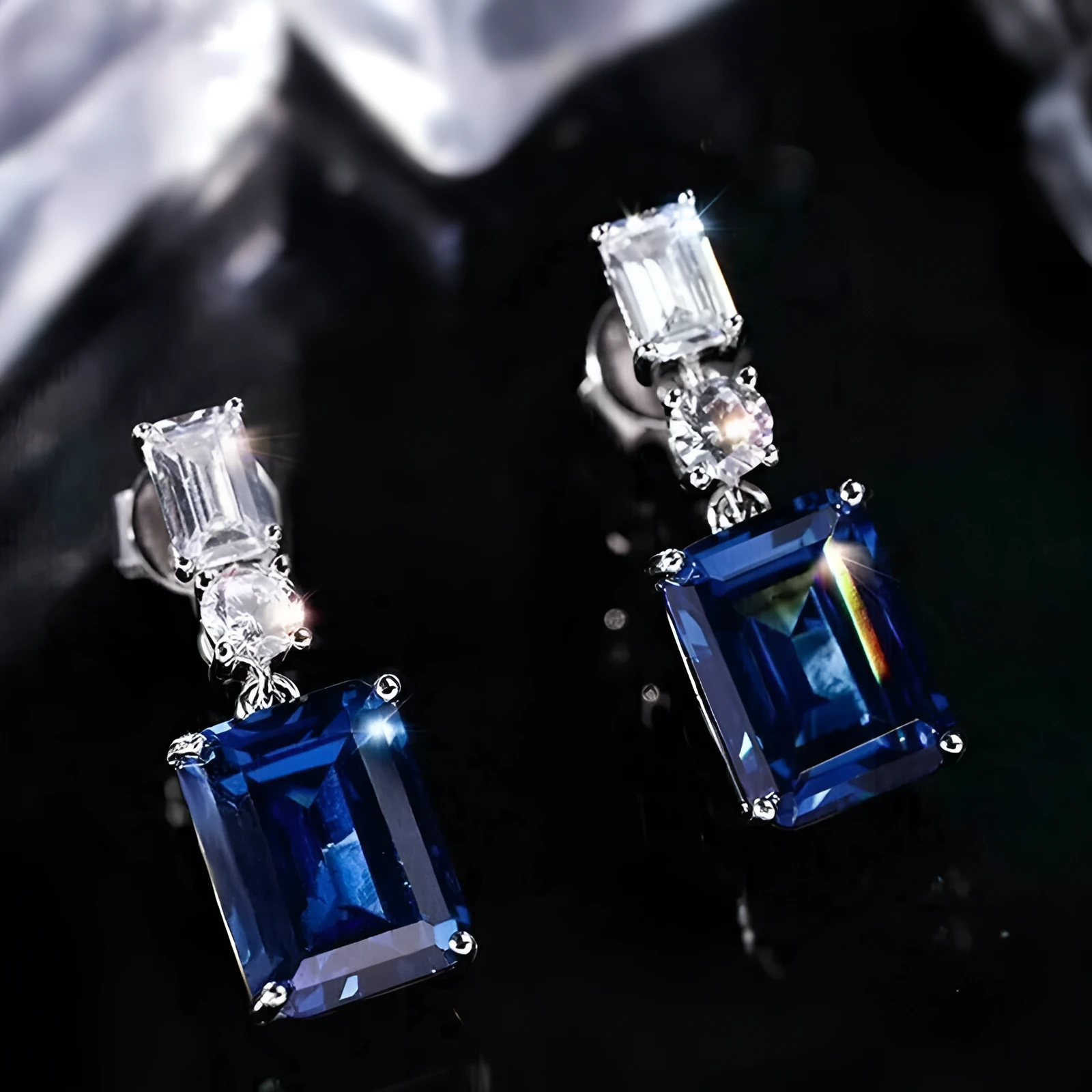 Blue contrast zircon earrings copper geometric sweet style unisex