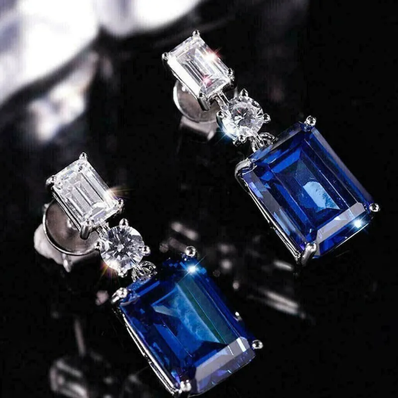 Blue contrast zircon earrings copper geometric sweet style unisex