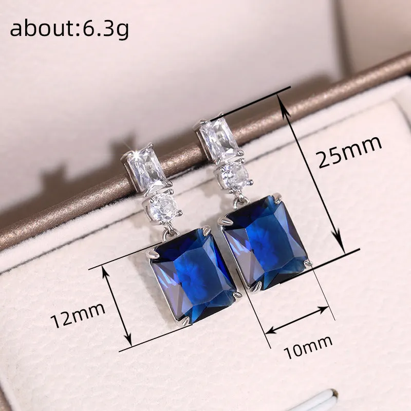 Blue contrast zircon earrings copper geometric sweet style unisex