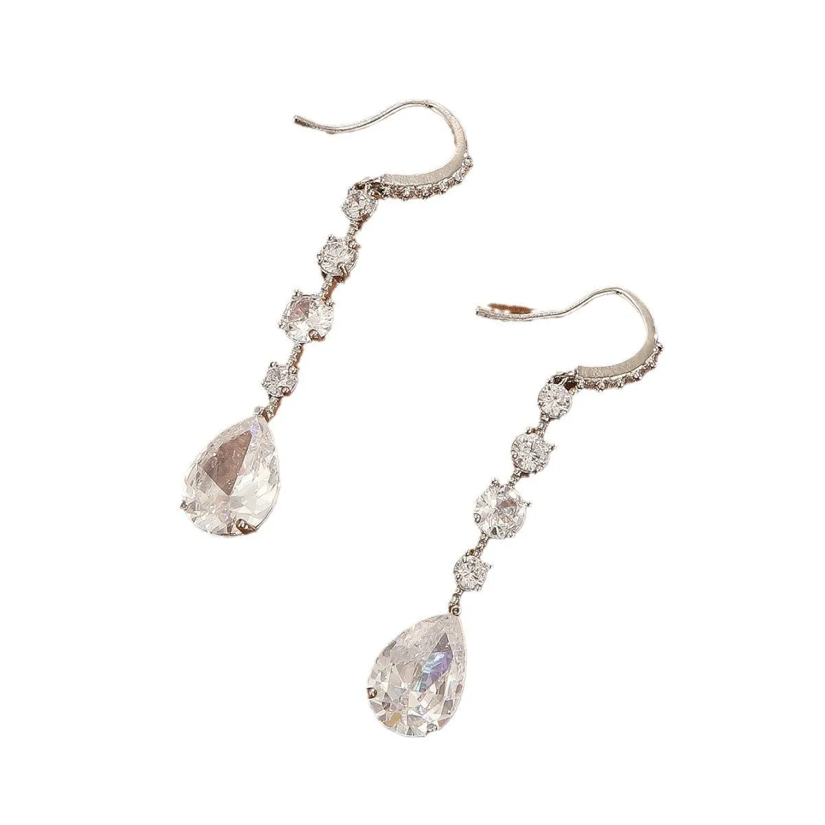 Silver white zircon pear-shaped drop high-carbon earrings on copper base for women