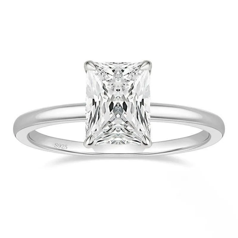925 silver ring with polished geometric inlay for women, silver colour, US size 7