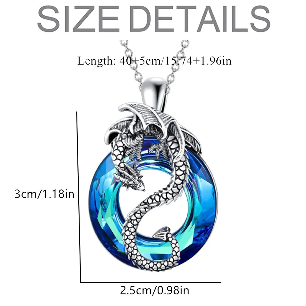 Hollow crystal ring flying dragon alloy necklace and earrings set with O-ring chain