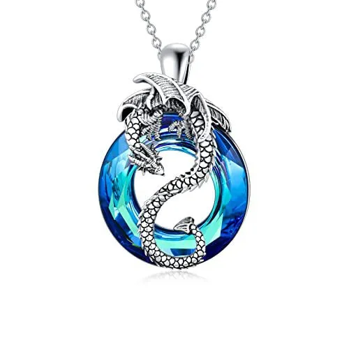 Hollow crystal ring flying dragon alloy necklace and earrings set with O-ring chain