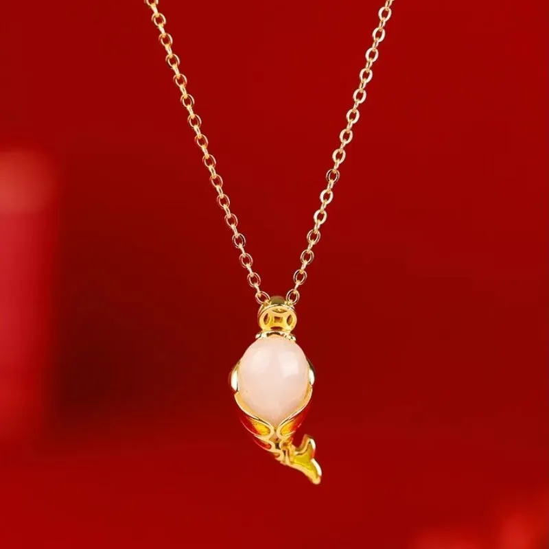 Women's lucky koi red copper necklace and bracelet set with retro carp design.