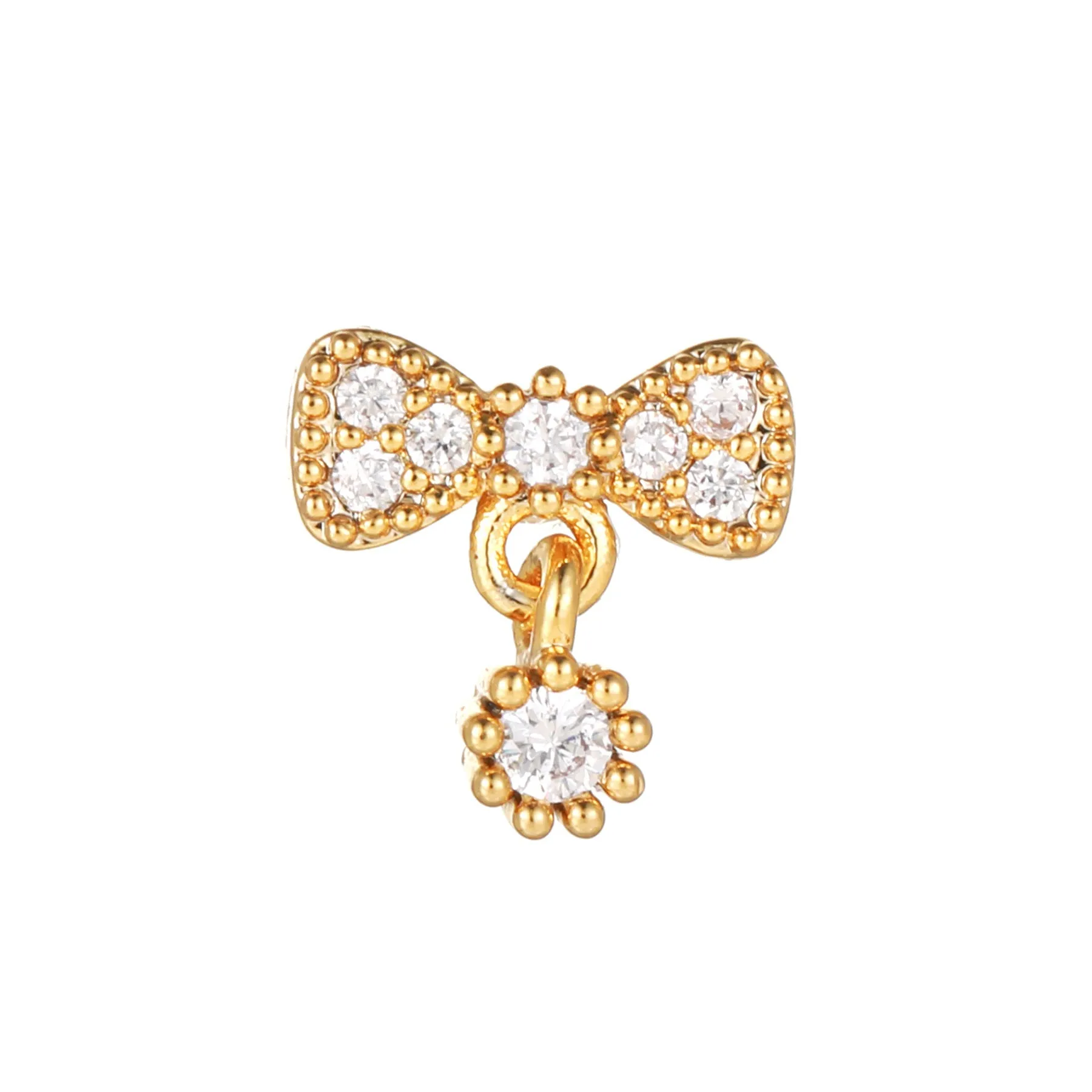 Korean-style tassel flower screw ball ear cartilage piercing stud in brass with gold finish, showing floral shape and petal details