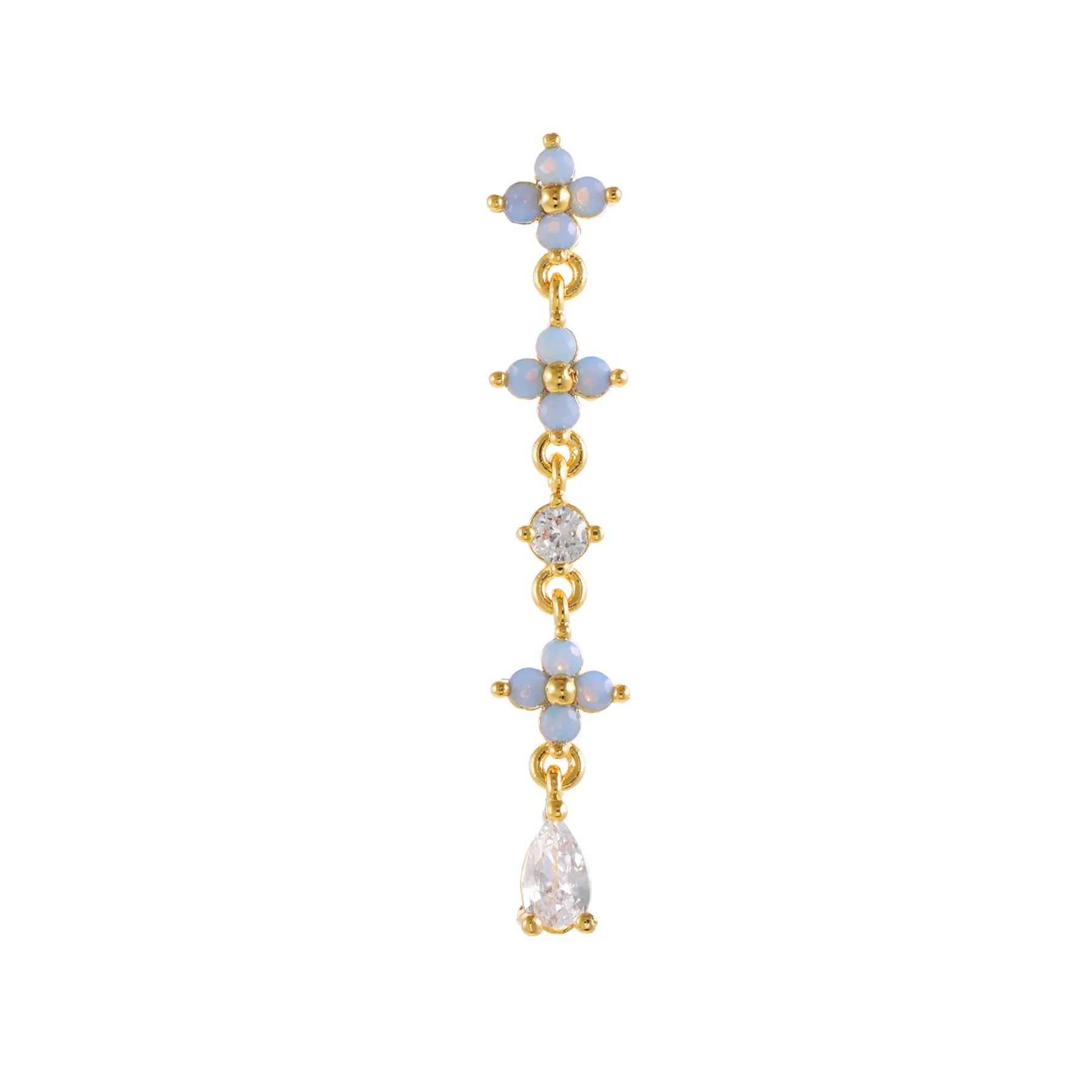 Korean-style tassel flower screw ball ear cartilage piercing stud in brass with gold finish, showing floral shape and petal details