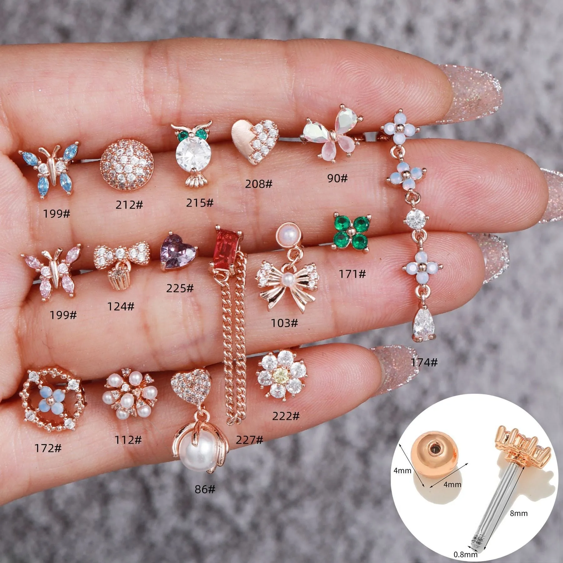 Korean-style tassel flower screw ball ear cartilage piercing stud in brass with gold finish, showing floral shape and petal details