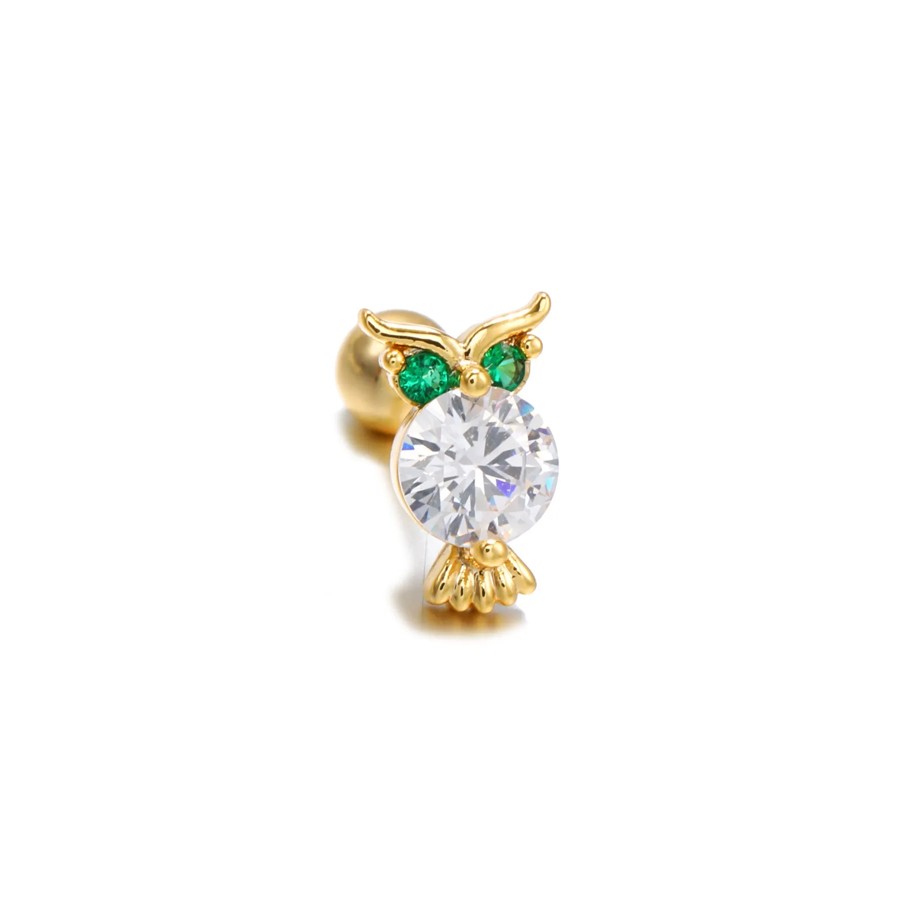 Korean-style tassel flower screw ball ear cartilage piercing stud in brass with gold finish, showing floral shape and petal details
