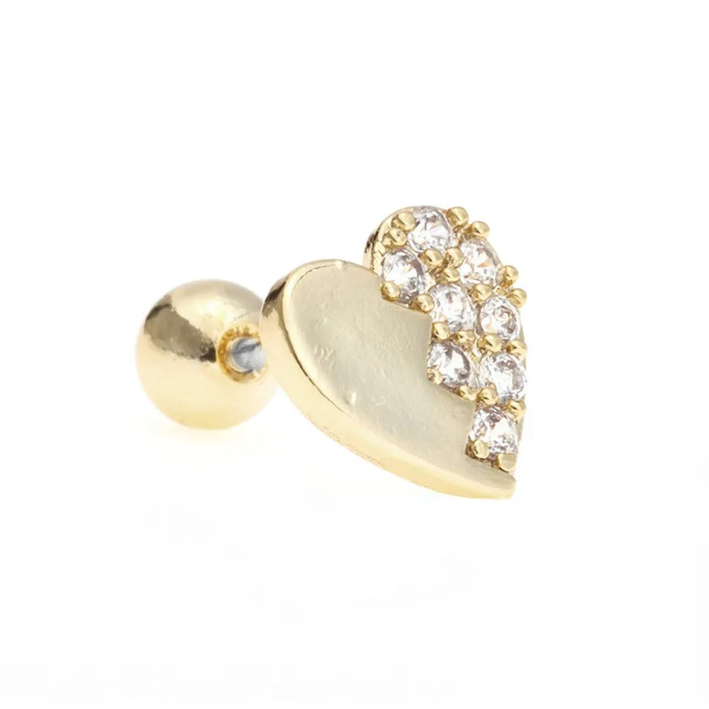 Korean-style tassel flower screw ball ear cartilage piercing stud in brass with gold finish, showing floral shape and petal details
