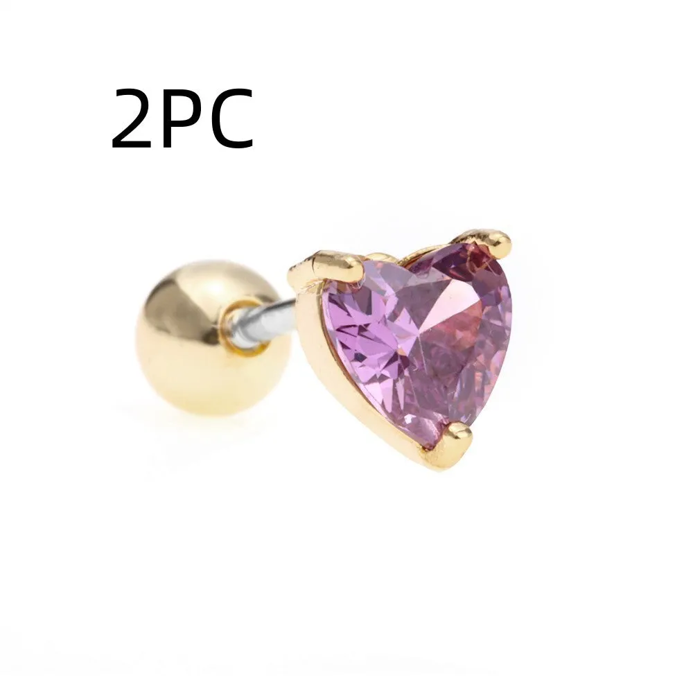 Korean-style tassel flower screw ball ear cartilage piercing stud in brass with gold finish, showing floral shape and petal details