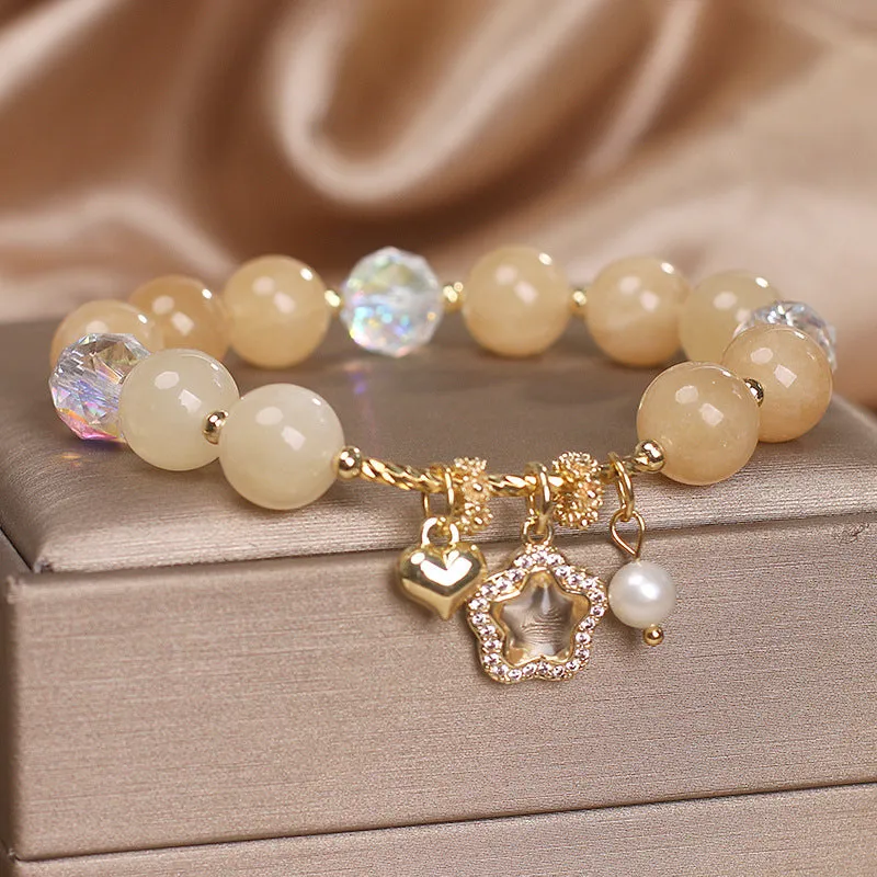 Super sweet mori style citrine bracelet with yellow natural stone pentagram pendant on surface