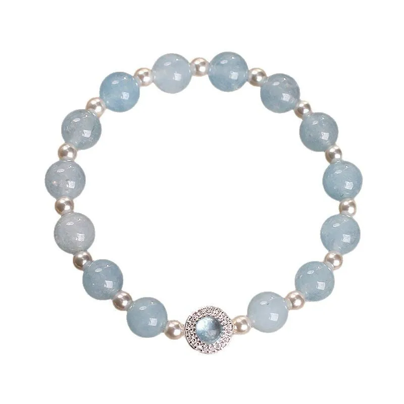 Natural aquamarine crystal bracelet for women in sky blue with original design
