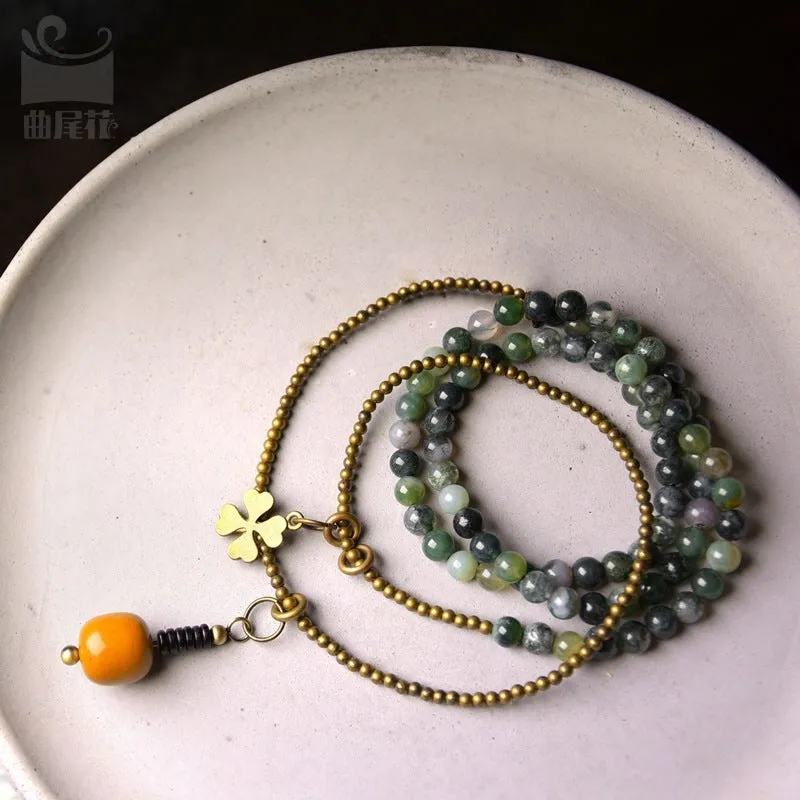 Multi-layered national style bracelet for children with natural crystal and semi-precious stones