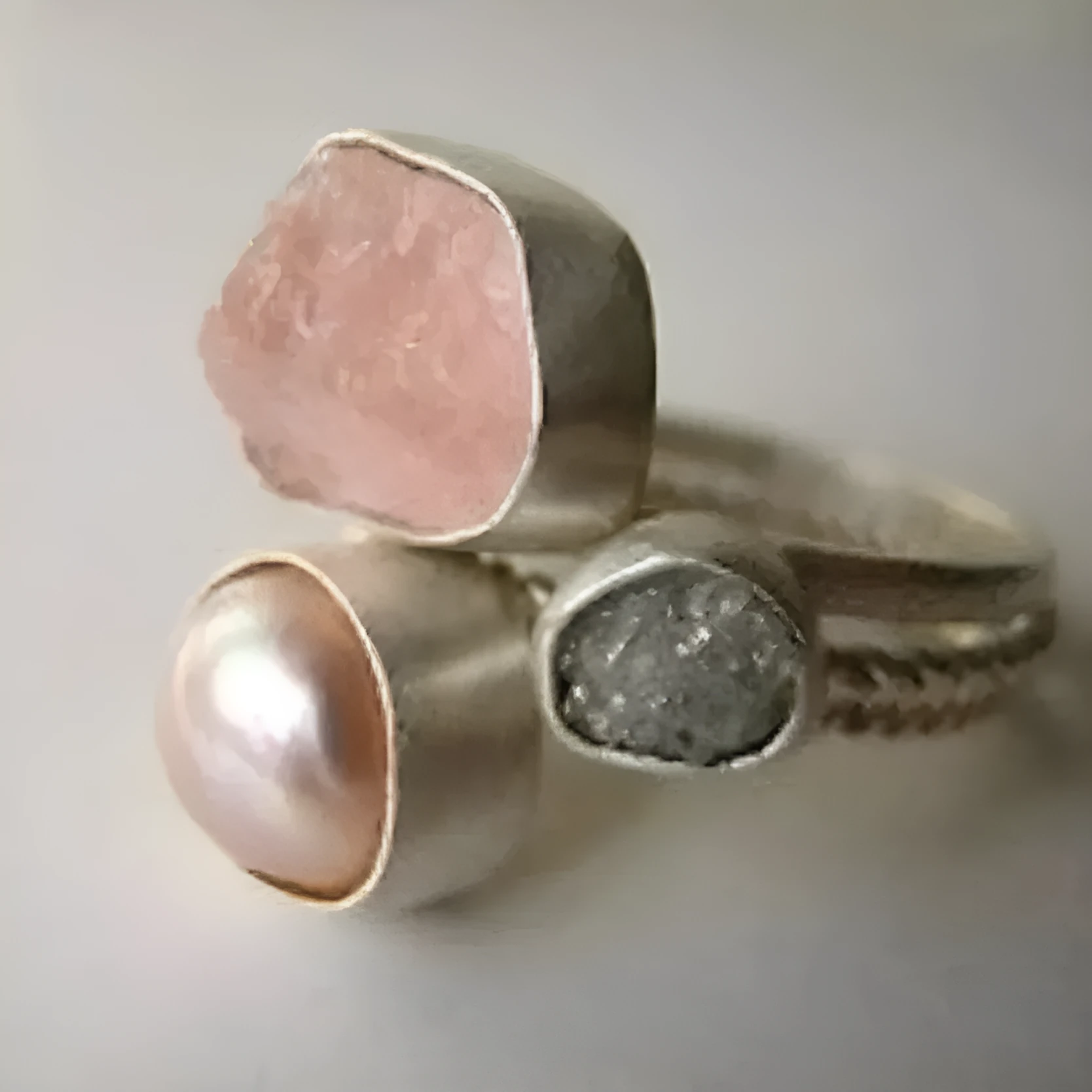 Natural raw fluorite copper ring silver tone unisex geometric amorphous inlay ring