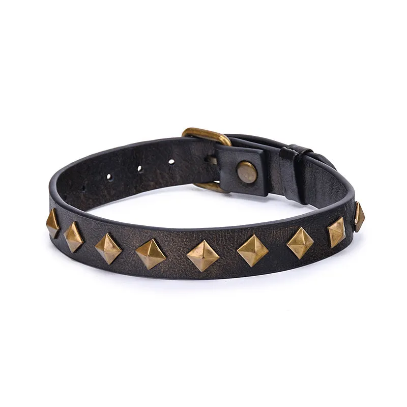 Bronze cowhide leather retro punk rivet collar for fashion or fetish wear