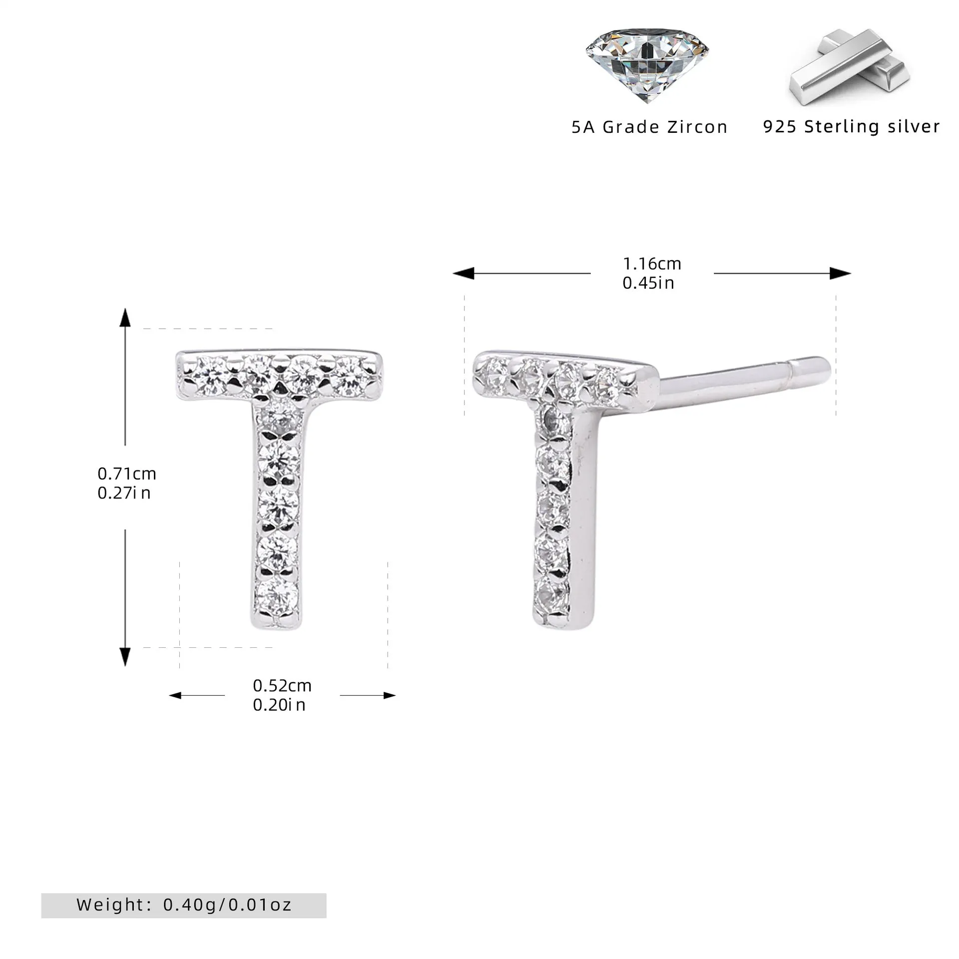 925 silver letter ear stud with electroplated gold finish, alphabet motif